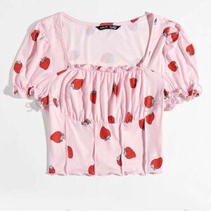 SHEIN Pink Strawberry Print Top